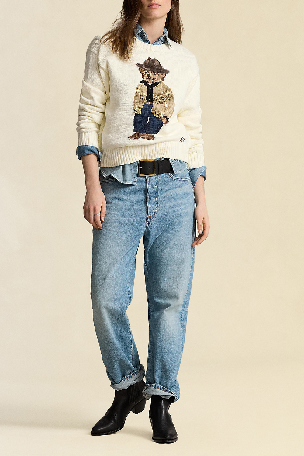 תמונת כל הלוק של סריג כותנה דב פולו